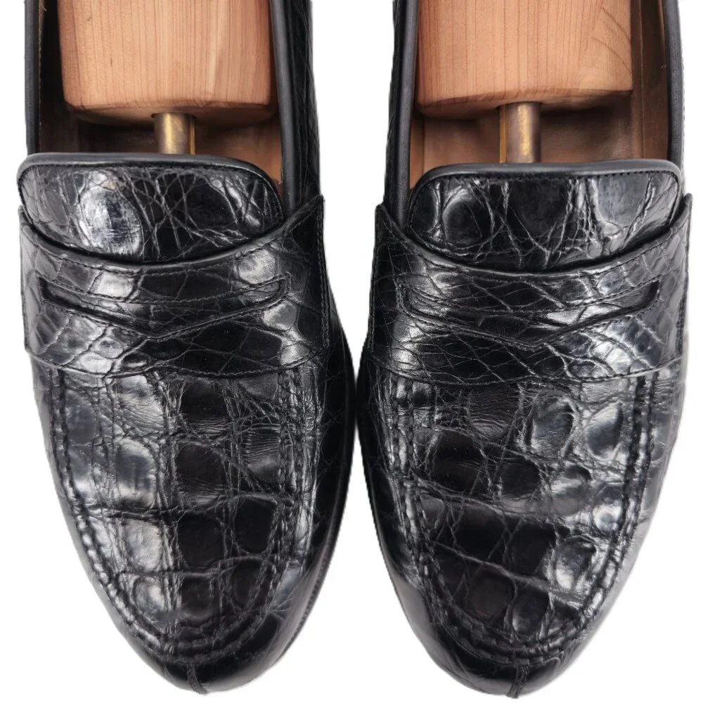 Salvatore Ferragamo Exotic Black Crocodile Dress Shoes Men 11 Penny Loafer Italy - Picture 2 of 11